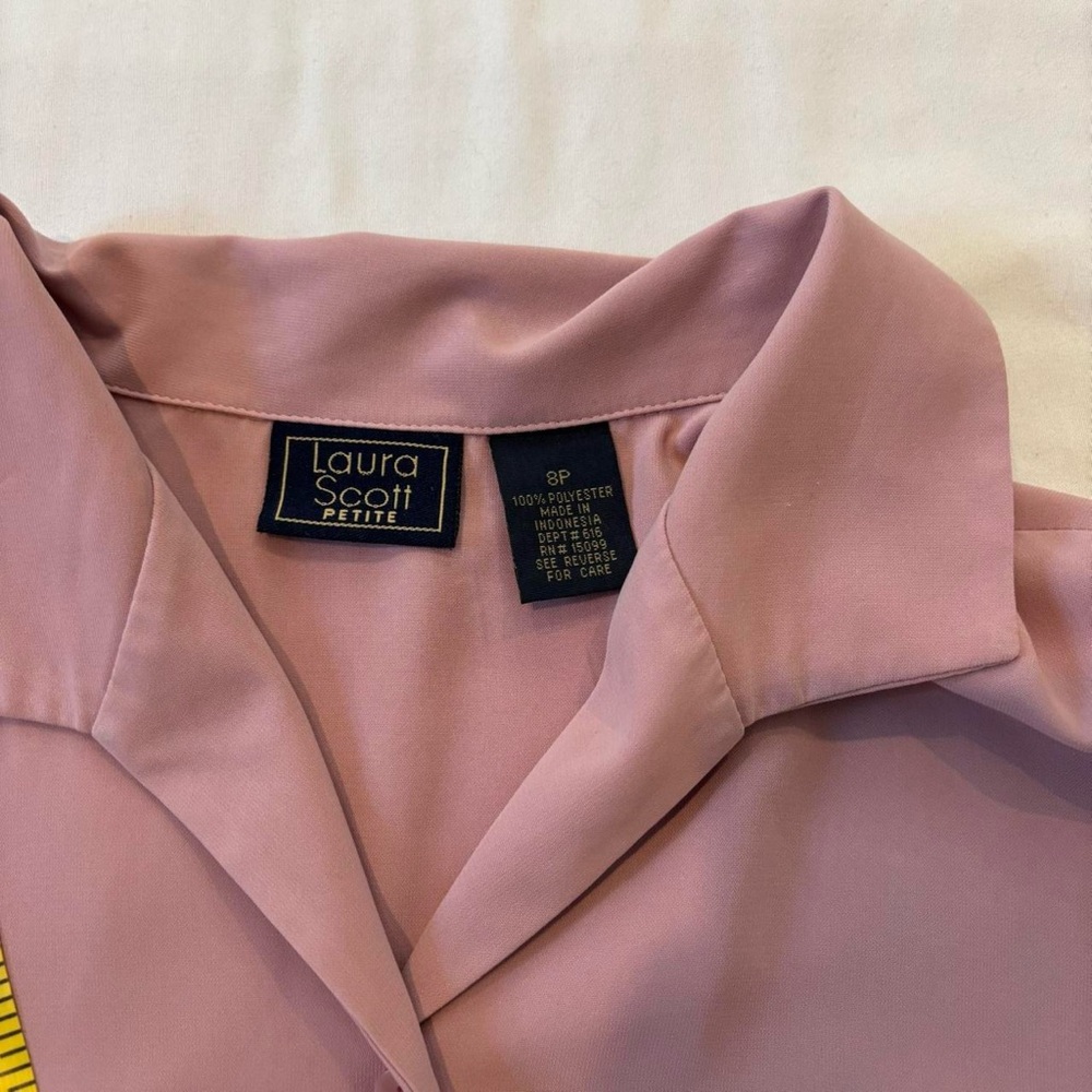 Dusty Pink Button Down Blouse Vintage 90s Roll Up Long Sleeves - Picture 7 of 8